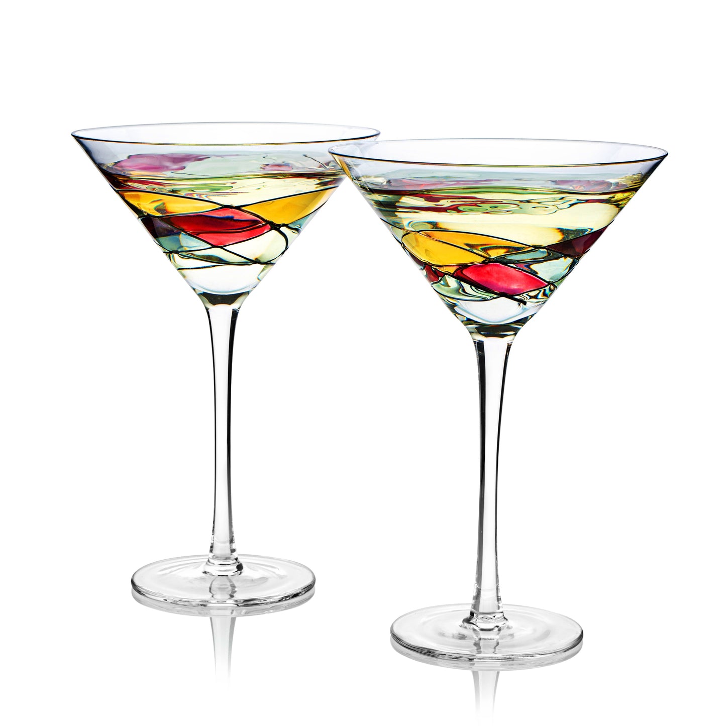 Hand Painted Stained Glass Martini Glasses 8 oz Set Of 2