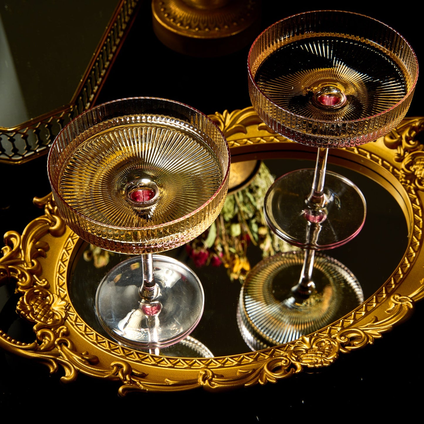 Ripple Cocktail Coupe Colored Glasses  8oz Set of 2 (Rose Pink)