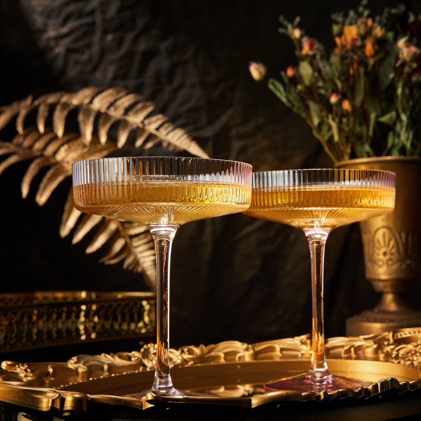 Ripple Cocktail Coupe Colored Glasses  8oz Set of 2 (Rose Pink)