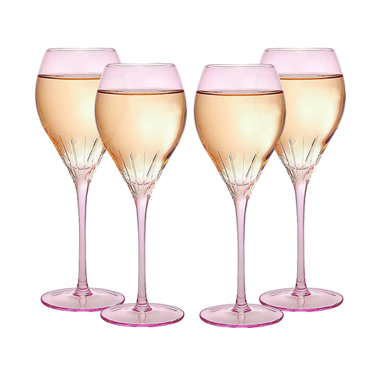 Paris Collection Crystal Pink Balloon Wine Glasses 14 oz Set of 4