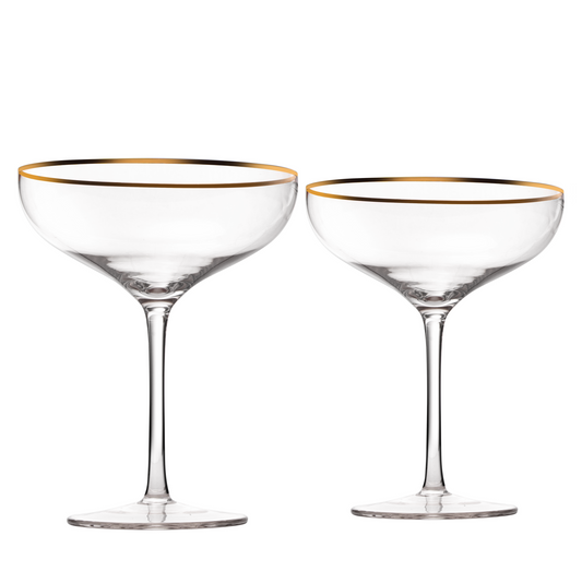 Crystal Gold Rim Coupe Glass 9 oz Set Of 2