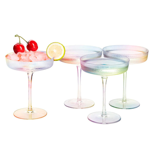 Ripple Champagne Coupe Iridescent Colored Glasses 8 oz Set Of 4