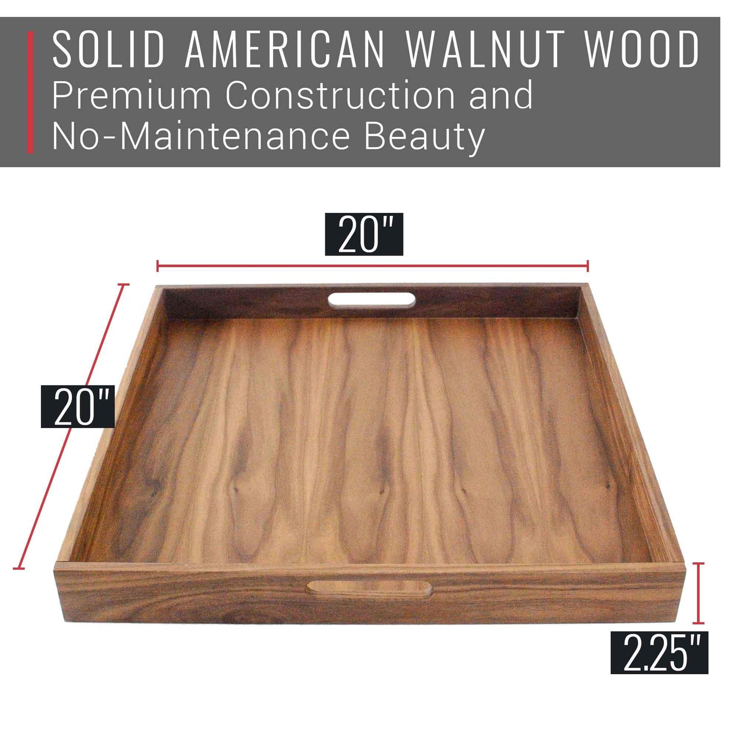 Square Walnut Wood Tray with Handles- 20x20