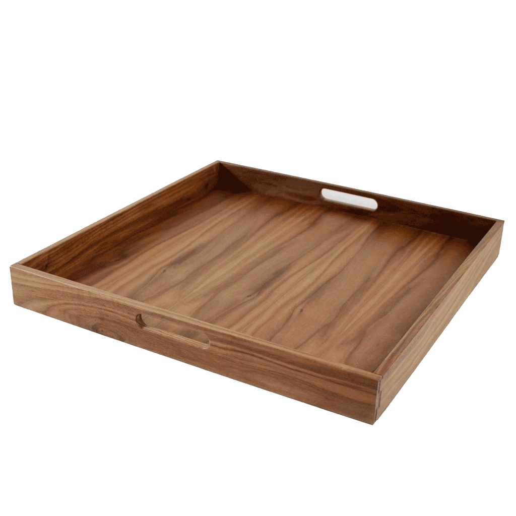 Square Walnut Wood Tray with Handles- 20x20