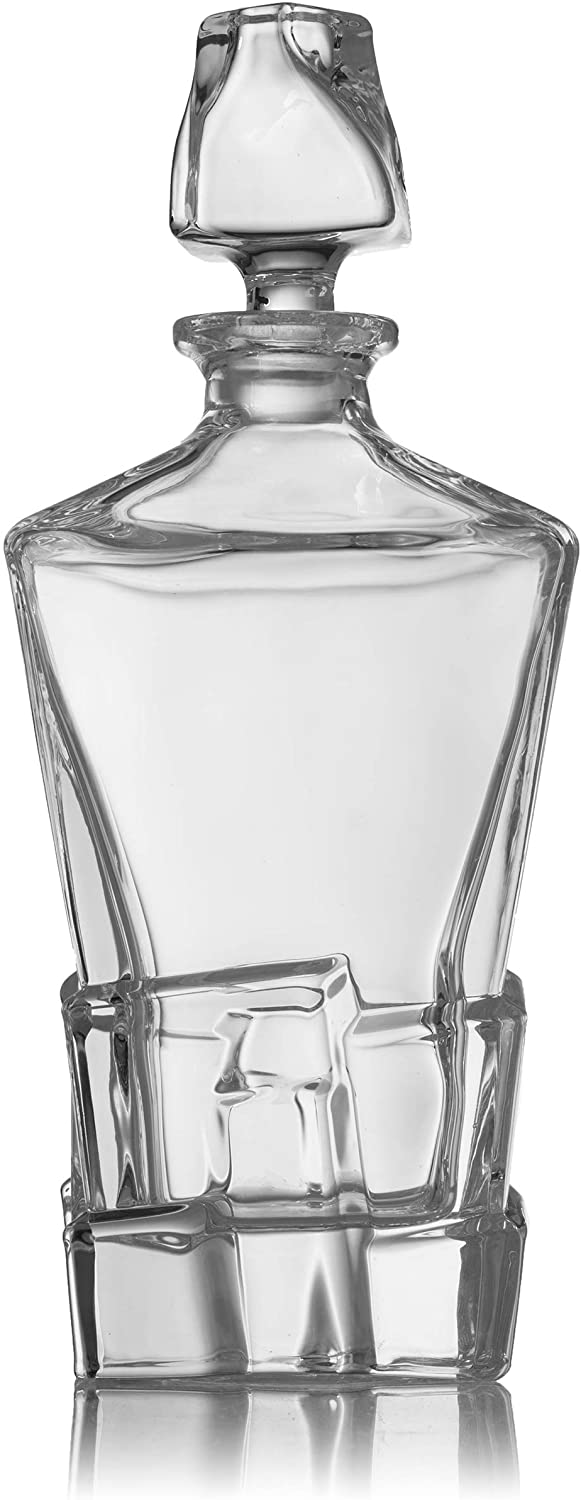 Iceberg Decanter with 4 Glasses and Wood Tray